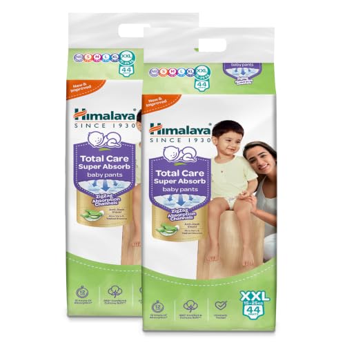 Image of Himalaya Total Care Super Absorb Baby Pants Diaper | Size XXL | 88 Count | Pack of 2 | 15-25 kg | Breathable & Rapid Zig Zag Absorption | Keeps Skin Calm & Rash Free