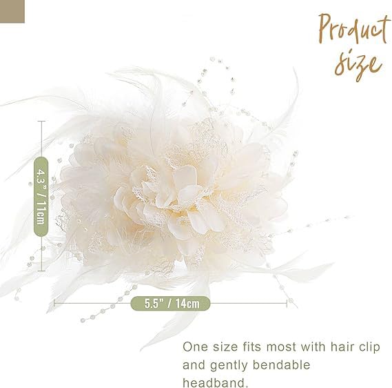 Image of DRESHOW Womens Fascinators Hats Tea Party Hats for Women Pearl Lace Feather Hat Vintage Derby Hats for Wedding Cocktail