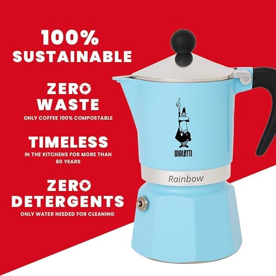 Image of Bialetti Rainbow Moka Express Iconic Italian Stovetop Espresso Maker, Italian Made; Moka Pot /Coffee Maker /Mocha Pot for an Authentic Italian Coffee