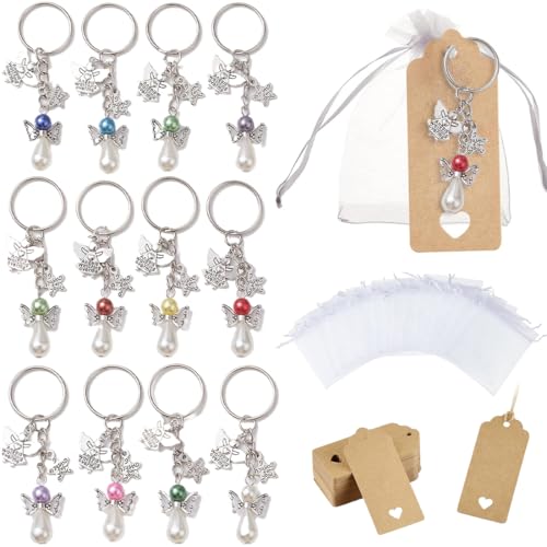 VEOIRXU 12 llaveros de Ángel de la Guarda Colores, Detalles Regalos Boda Bautizo Comunion para Invitados, Recuerdos Recordatorios de Comunión Bautizo Boda Decoracion Niños Niña, Regalos Invitaciones
