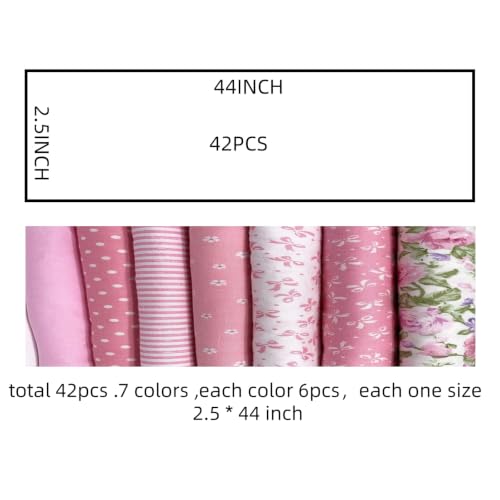 Image of 42pcs 2.5 * 44 inch Fat Quarter BundlesCotton Jelly Roll Easter Fabric Strips for Quilting Crafting Precut Patchwork for Sewing DIY Crafts (Pink)