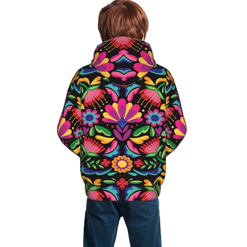 Colorful Floral Embroidery Mexican Kid Hoodies Boys Sweatshirts Girls Pullover with Pocket4