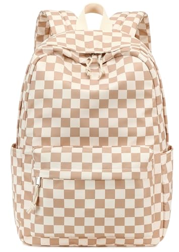LOIDOU Mochila para meninas, mochilas escolares para o ensino fundamental e médio, mochilas para laptop, Xadrez marrom e branco, L-17', Mochila infantil