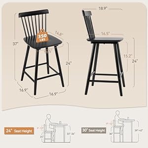 LUE BONA Upgraded Windsor Wooden Black Bar Stools Set of 4, 24 Inch Counter Height Barstools with Spindle Back/Bigger Seat for Kitchen Island LUE BONA Upgraded Windsor Wooden Black Bar Stools Set of 4 24 Inch Counter Height Barstools with Spindle BackBigger Seat for Kitchen Island