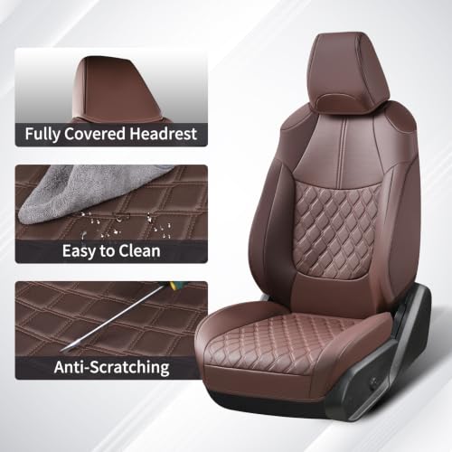 Image of Huidasource Custom Fit RAV4 (Gas Only) Front Seat Covers, Coffee Waterproof Faux Leather Full-Coverage for 2019-2024 Toyota RAV4 LE /XLE & XLE Premium /Limited (Does Not Fit Adventure and TRD Off-Road)