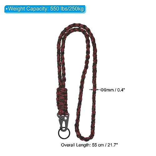 PATIKIL 21.7 Inch Paracord Neck Lanyard Keychain, Braided Strong Lanyard with Hook Clip and Key Ring for Outdoor Activities Black&Red - Image 2
