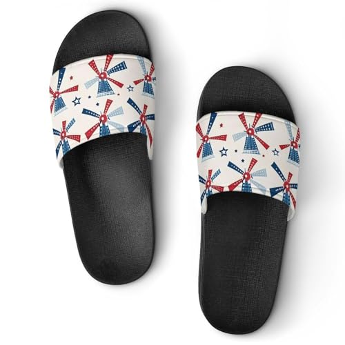 Windmill Patriotic Celebrate America Independence Non Slip Slides Sandals for Women Men Quick Drying Shower Shoes for Bathroom Pool Beach