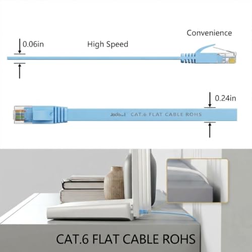 Image of Jadaol Cat6 Ethernet Cable 200FT with Clips 10Gbps Flat Network Cable, Blue
