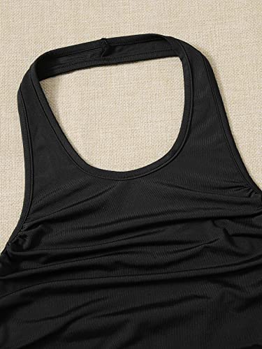 Image of SHENHE Girl's Ruched Sleeveless Backless Scoop Neck Ribbed Halter Tank Crop Tops