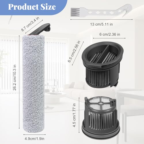 Image of Replacement Parts for Dreame H14, H14 Pro, H14 Dual Cordless Wet Dry Vacuum | NOT for Other Models. ONLY Fits H14, H14 Pro, H14 Dual. 2 Roller Brushes, 2 Filters & 1 Cleaning Brush