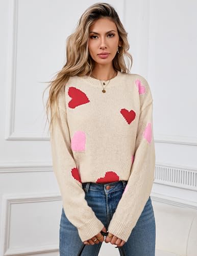 Womens Oversized Cute Heart Sweater Spring 2025 Dressy Casual Ribbed Knit Crew Neck Pullover Tops3