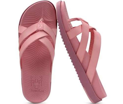 Image of KuaiLu Womens Dressy Orthotic Flip Flops Trendy Comfortable Cushion Recovery Walking Criss Cross Thong Sandals Lightweight Yoga Foam Summer Slides with Plantar Fasciitis Arch Support