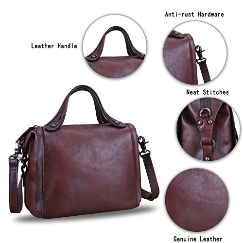 Image of Genuine Leather Satchel Purse for Women Retro Handmade Top Handle Handbag Designer Crossbody Bags