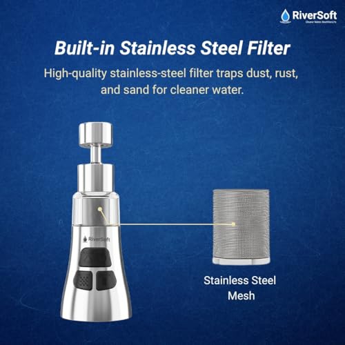 Image of RiverSoft ECOBLU EDGE EB-05 720 Rotating Kitchen Tap Filter | 3-Mode Anti-Splash Tap Extender for Kitchen & Home Sink | High-Pressure Water Saver Nozzle with Stainless Steel Filter
