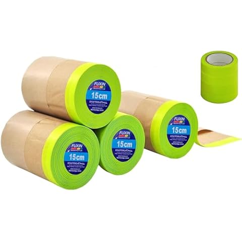 InnoStars Pre-Taped Masking Paper for Painting - 4 Rolls 6 Inch x 50 Feet Tape and Drape Painters Paper, Paint Adhesive Protective Paper Roll for Covering Skirting, Frames, Cars and Auto Body Cover