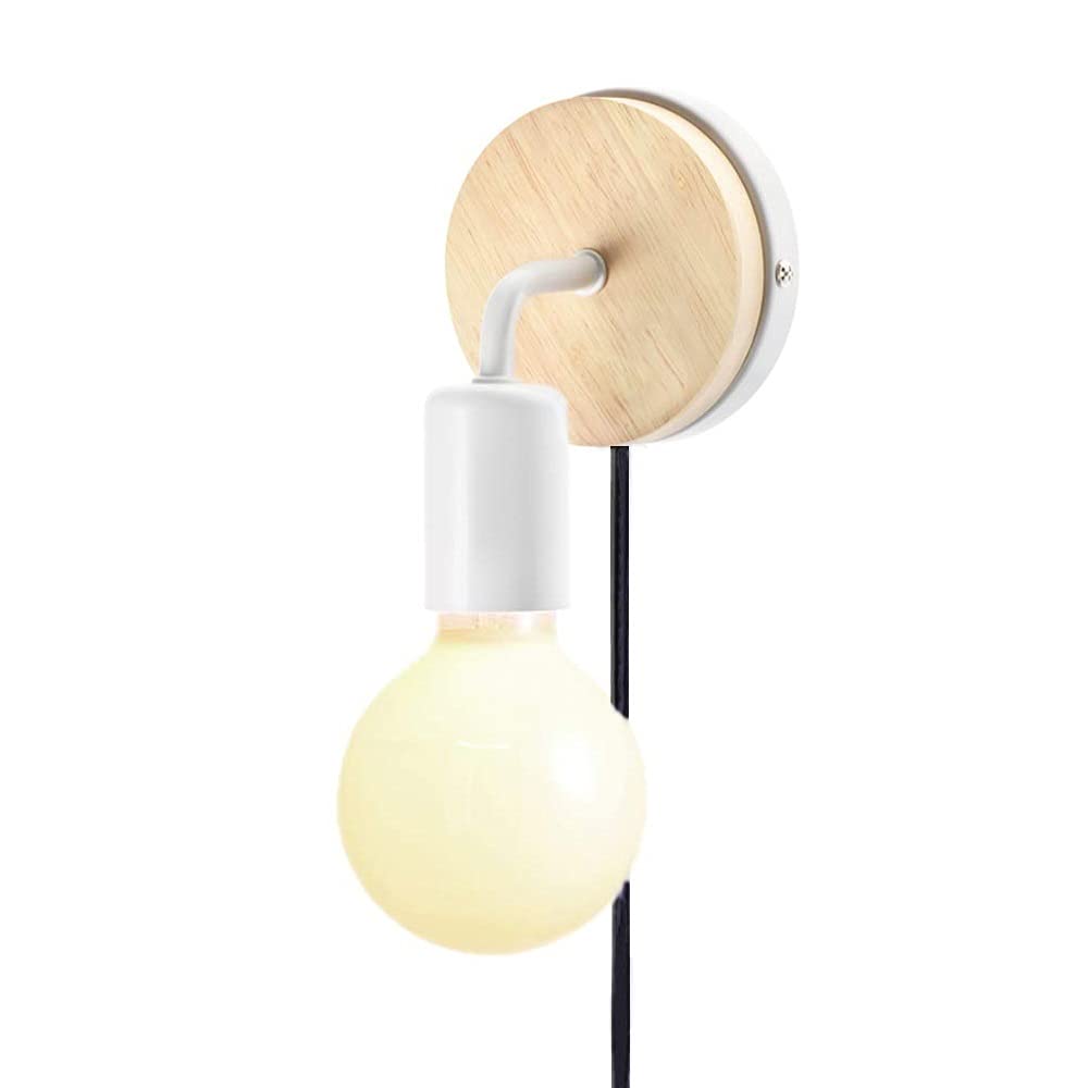 HYJAUSXB Small Wall Sconce Plug in Lighting Fixture丨Wooden Light with On/Off Switch Cord丨Wall Mounted Lights Compatible Dimmer and E27 Dimmable Blub丨Wall Lamps for Living Room Farmhouse