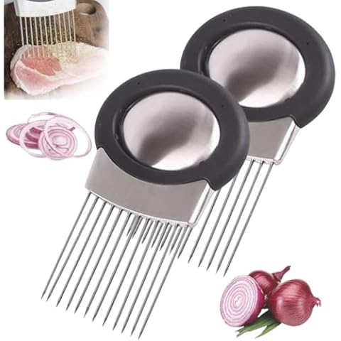 Onion Holder for Slicing, 2024 Upgrade Onion Slice Holder Stainless Steel Vegetable Slicer Cutter for Potato and Tomato, Kitchen Chopper Slicing Assistant Tool Lemon Slicer Onion Cutter (2, Style A) Cover