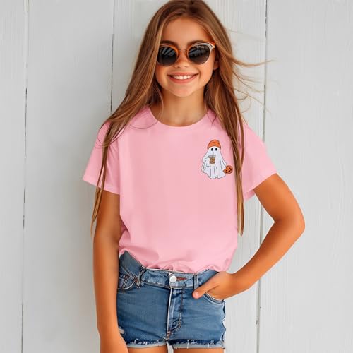 Image of Ritatte Kids Halloween Shirt Girls Boys Ghost Coffee Pumpkin T-Shirt Funny Graphic Spooky Season Short Sleeve Tee Tops 7-12Y