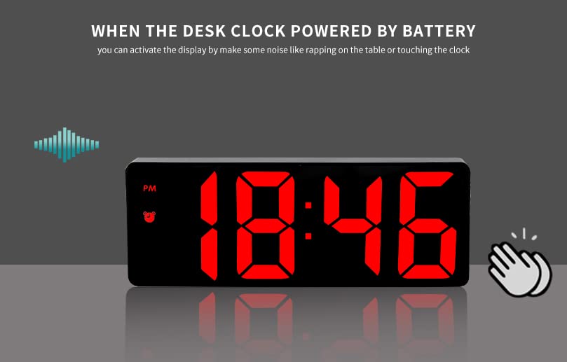 Image of Digital Alarm Clock with Mirror LED Display, Adjustable Brightness, Snooze Mode, Sound Activated, 12 /24H Time Format, Bedside Clock for Bedroom, Kids, Office (Red)
