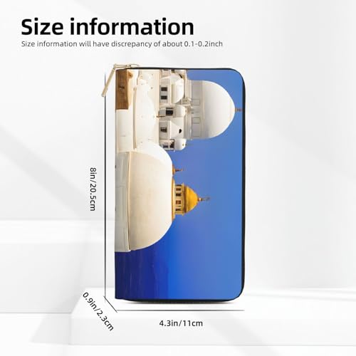 Leather Wallet for Women Ladies Novelty Printed Around Zipper Long Wallet Phone Purse Credit Card Holder, Santorini Greek Island sea View4