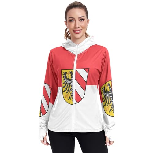 Nuremberg Flag Women's UPF 50+ Sun Protection UV Jacket - Zip Up Hoodie Long Sleeve Hiking Fishing SPF Performance Shirt with Pockets Thumbhole