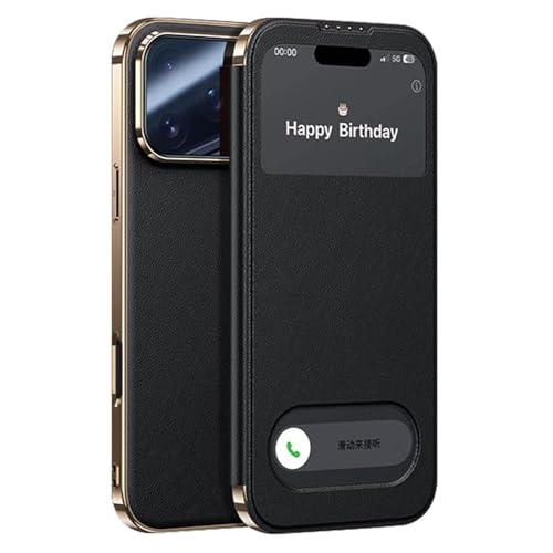 Coque rabat magnétique iPhone 17 Pro avec fenêtre intelligente noire