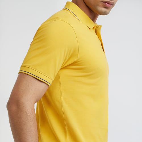 Image of Raymond Men's Modern Fit Solid Pattern Pure Cotton Polo Neck Half Sleeve Casual T-Shirt