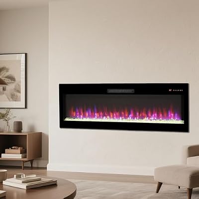 KEIKI Smart 50" WiFi-Enabled Electric Fireplace Heater, Antique Black