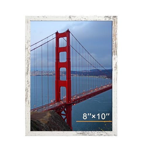 Image of BESCRCL 8x10 Picture Frame Wall or Tabletop, Engineered Wood Photo Frames for 8 x 10 Pictures, Distressed White, 1 Pack