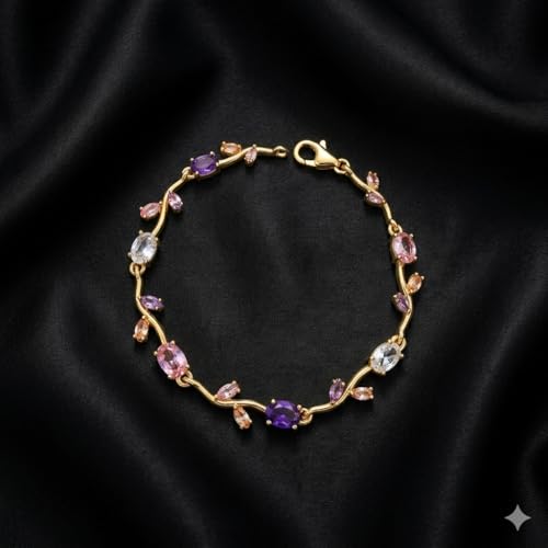 Image of 18K Gold Plated Stylish Chain Bracelet for Women & Girls | Trendy Unique Diamond Tennis Charm Link Tulip Everyday Instagram Viral Jewellery