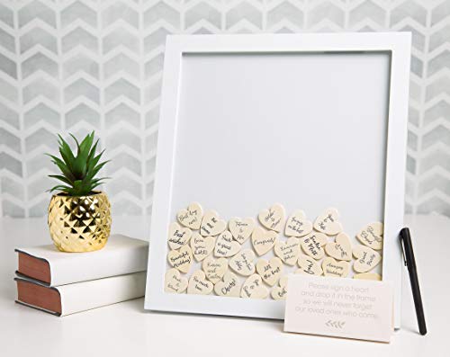 Image of Pearhead Wedding Guestbook Token Frame, Alternative Guest Book, White | Heart Tokens, Instruction Sign, Pen Included, Bridal Shower or Reception Decor, Wedding Keepsake
