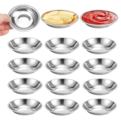 Lot de 12 bols ronds en acier inoxydable - Diamètre : 8 cm - Pour sauce, collations et épices,...