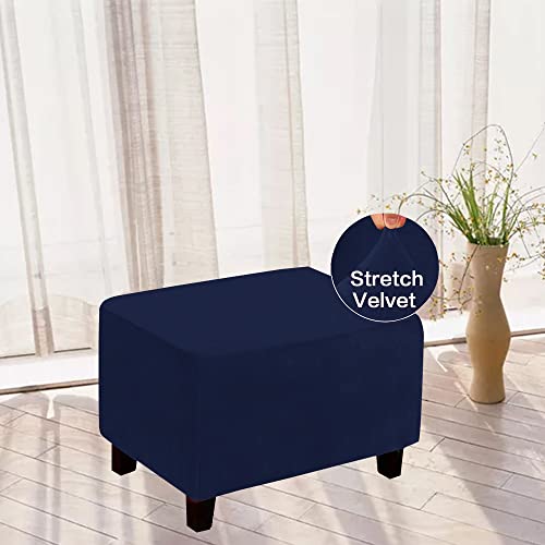 Highdi Ottoman Cover Rectangle Velvet, Stretch Footstool Slipcover, Solid Color Stool Protector Cover with Elastic Bottom, Dustproof Removable Washable Footrest Pouffe Covers (Navy blue,L) - Cosy Home Interiors Highdi Ottoman Cover Rectangle Velvet, Stretch Footstool Slipcover, Solid Color Stool Protector Cover with Elastic Bottom, Dustproof Removable Washable Footrest Pouffe Covers (Navy blue,L) - Image 2