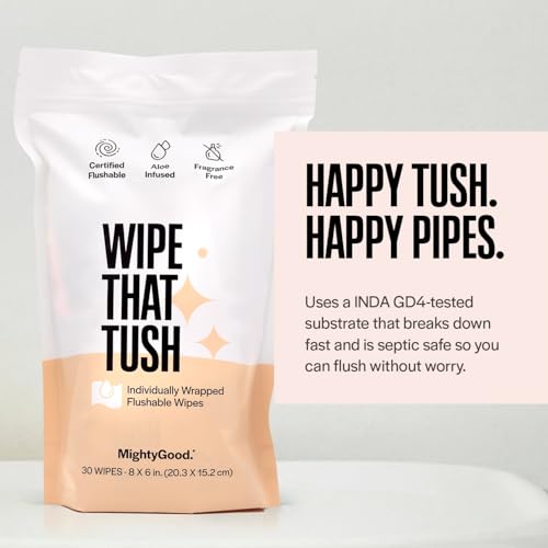 Wipe That Tush On-The-Go Flushable Wipes - Fragrance Free - Extra Large & Soft - Hypoallergenic With Aloe & Vitamin E - Septic-Safe - Image 7