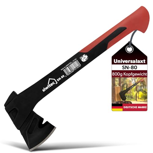 siwitec Universalaxt SN-80, Spaltaxt mit 800 Gramm Kopfgewicht, Axt zum Holz spalten mit glasfaserverstärktem Kunststoff-Stiel und C45 Carbon Klinge, Beil