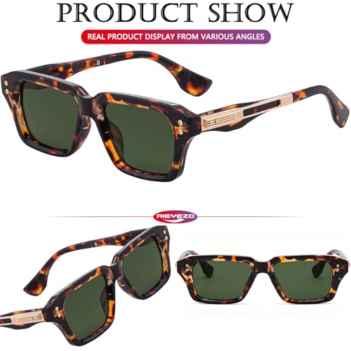 Image of AIEYEZO Rectangle Sunglasses for Men Women Fashion Square Frame Sun Glasses 90's Retro Designer Shades