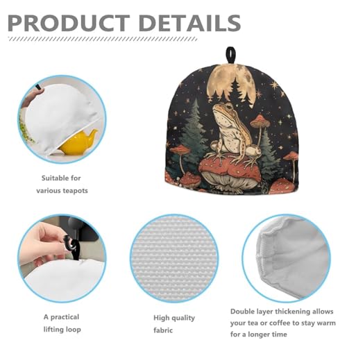 Image of Generic Hudotybom Mushroom Frog Tea Cozy for Teapot Insulated Large Teapot Cover to Keep Warm Tea Kettle Cover Machine Washable Coffee Pot Cloth Covers Kitchen Home Decorations, CZA49