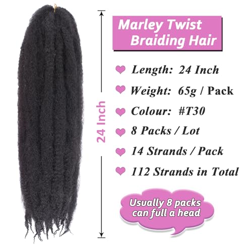 Samtress 8 Packs 24 Inch Marley Twist Braiding Hair Black Kinky Afro Springy Twist Braiding Hair Extensions (#1B) - Image 2