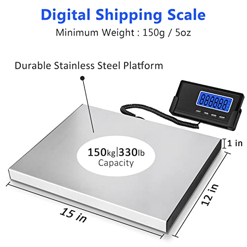 Fuzion 330Lbs/5 Oz Digital Shipping Scale For Packages, Heavy Duty Weight Scale, Stainless Steel Large Platform, Commercial Scale For Business, Office Postal Scale For Parcel/Dog #TOP1