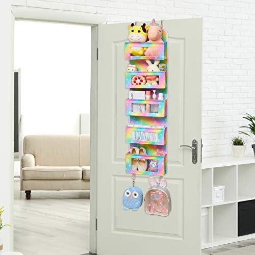 Beinou Over the Door Organizer with 5 Big Pockets 48.4"x 12.6" Door Hanger Storage with Clear Window for Pantry Baby Nursery Bathroom Closet Grey