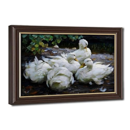 Five Dormant White Ducks Toile Alexander Max Koester Cadre Suspendu Salon Bureau