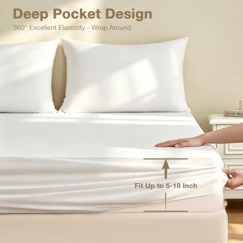 Image of King Size Mattress Protector Waterproof 2 Pack Washable Mattress Cover Breathable Fitted Bed Pad Noiseless Plastic Protection Up to 18 inch Mattress Protector Soft(White)