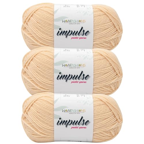Image of WOAFashions Impulse Hand Knitting & Crochet Yarn, Premium Acrylic, 4 : Medium (Wheat) (3x100gms / 3.5oz / 200mtr / 218yds)