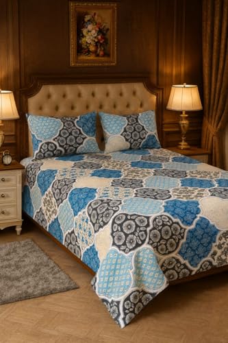 Image of 3D Printed 144 Tc Microfiber Double Bedsheet with 2 King Size Pillow Covers Breathable | Wrinklfree | Summer | Topsheet (90 x 90 Inches)