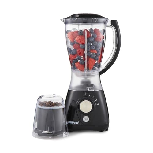 GEEPAS 2-in-1 Food Jug Blender & Smoothie Blender | Ice Crusher Stainless Steel Blades 4 Speeds...
