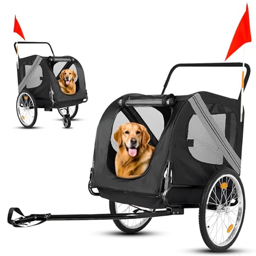 Outbee Remorque Vélo Chien 2 en 1 - Poussette Chien Pliable, Charge jusqu'à 35 kg, Attelage Inclus, Sol Antidérapant, Sangle Sécurité, Bien Ventilée,...