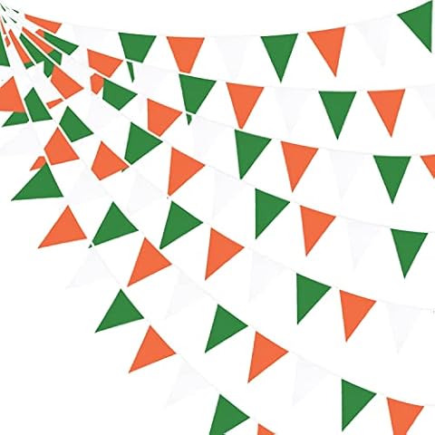 32Ft Green Orange White Bunting Banner Party Decorations Fabric Pennant Triangle Flag Garland for Wedding Birthday Baby Shower Christmas St Patrick’s Day Irish Themed Festival Kids Room Nursery Home Cover