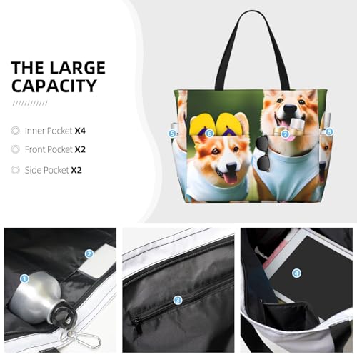 Wearing Clothes Corgi Dogs Print Large Gym Tote Carry On Bag With Wet Compartment For Travel3