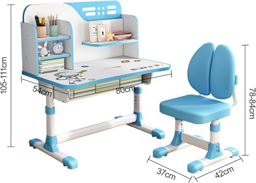 MOTIM Study Desk with Chair, Height Adjustable Kids Desk and Chair Set, Widened Children Desktop, Children Learning Desk and Chai Set with Spacious Storage Drawer for Boys Girls (Blue-C)