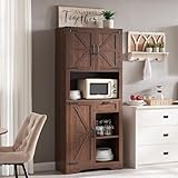 Wnutrees 71' Kitchen Pantry Storage Cabinet, Farmhouse Storage Cabinet with Microwave Stand, Open Storage Compartment for Living Room, Dining Room, Brown